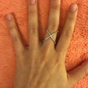 silver and rhinestone X ring